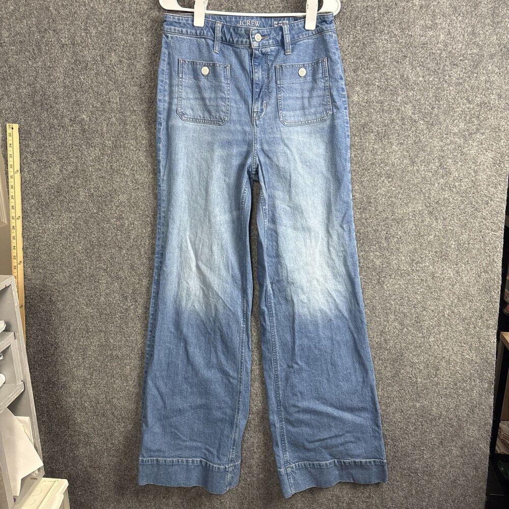 J.CREW 96 Denim Trousers Jeans Womens Size 30 Tall Blue Wide Leg